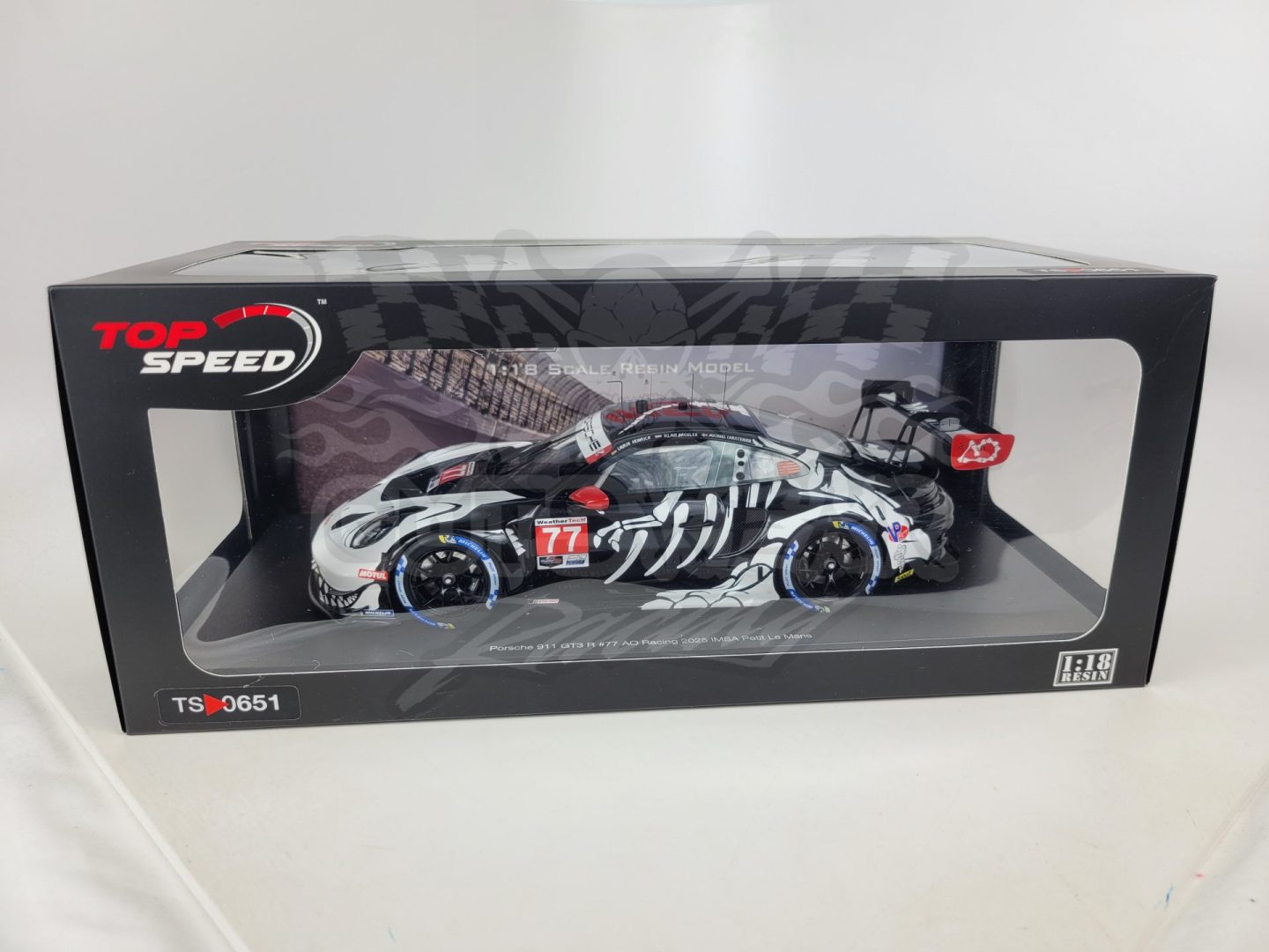 1:18 TS0651 2025 AO Racing #77 Skeleton Rexy Porsche 911 Diecast by Top Speed Models